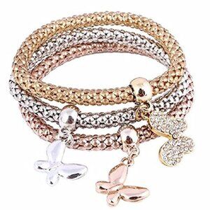 Butterfly Charms Bracelets Multilayer Crystal - 3PCS Gold/Silver/Rose Gold Corn